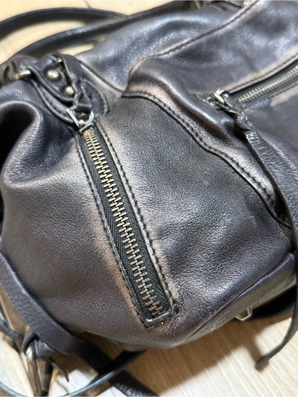 We The Free Baby Emerson Tote Bag Black Leather Crossbody Satchel Boho Moto - Picture 7 of 14